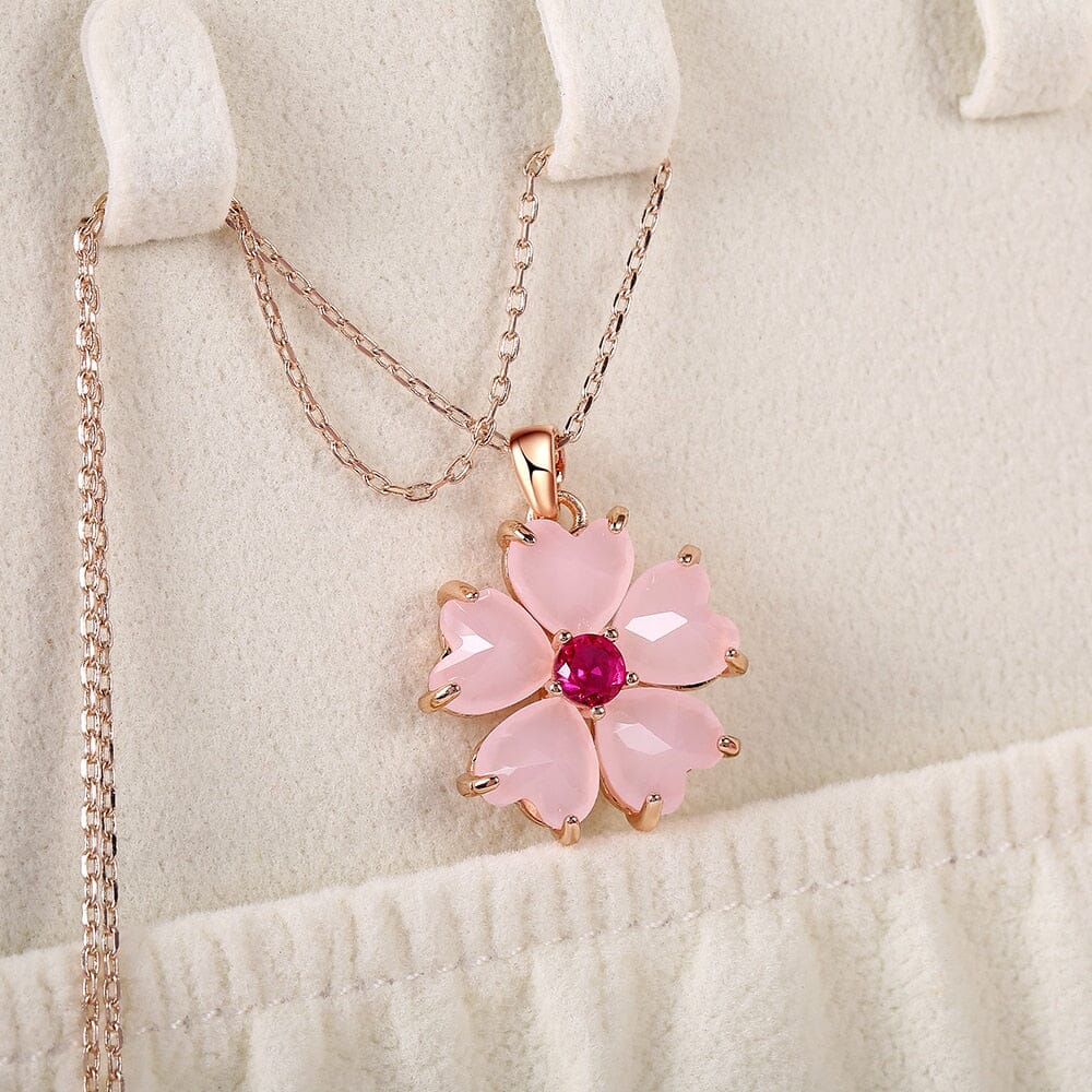Sweet Fancy Rose Quartz Flower NecklaceNecklace