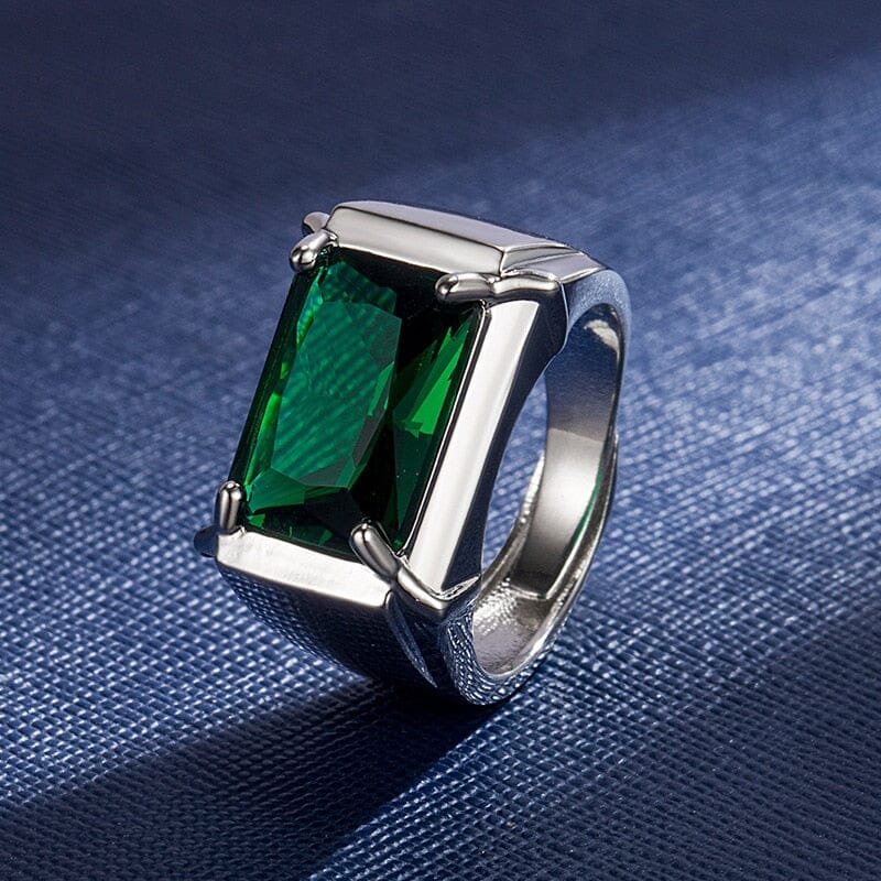 Sapphire Emerald Gemstone Rectangle Shape Open RingRinggreen