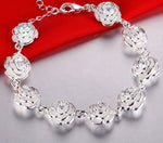 Full Rose Flower Chain Silver BraceletBracelet