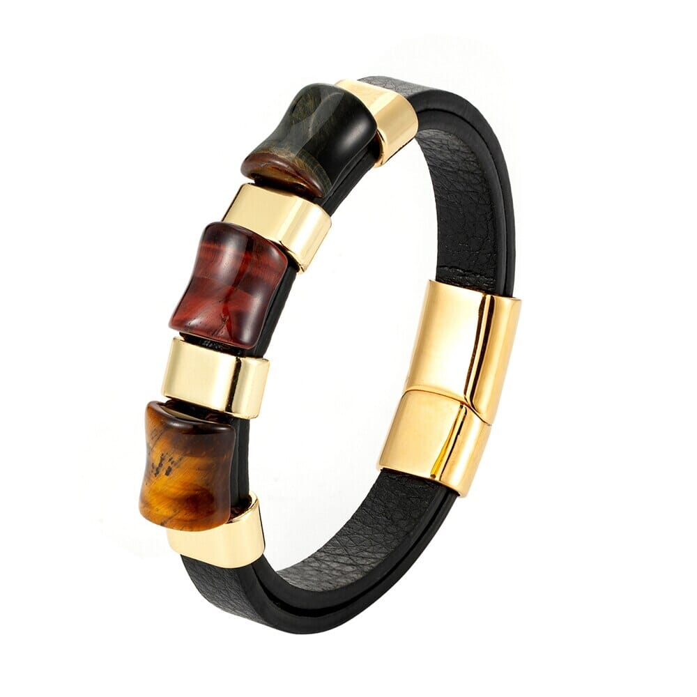 Tiger's Eye Stone Chakra Leather BraceletBraceletTZ-176519cm