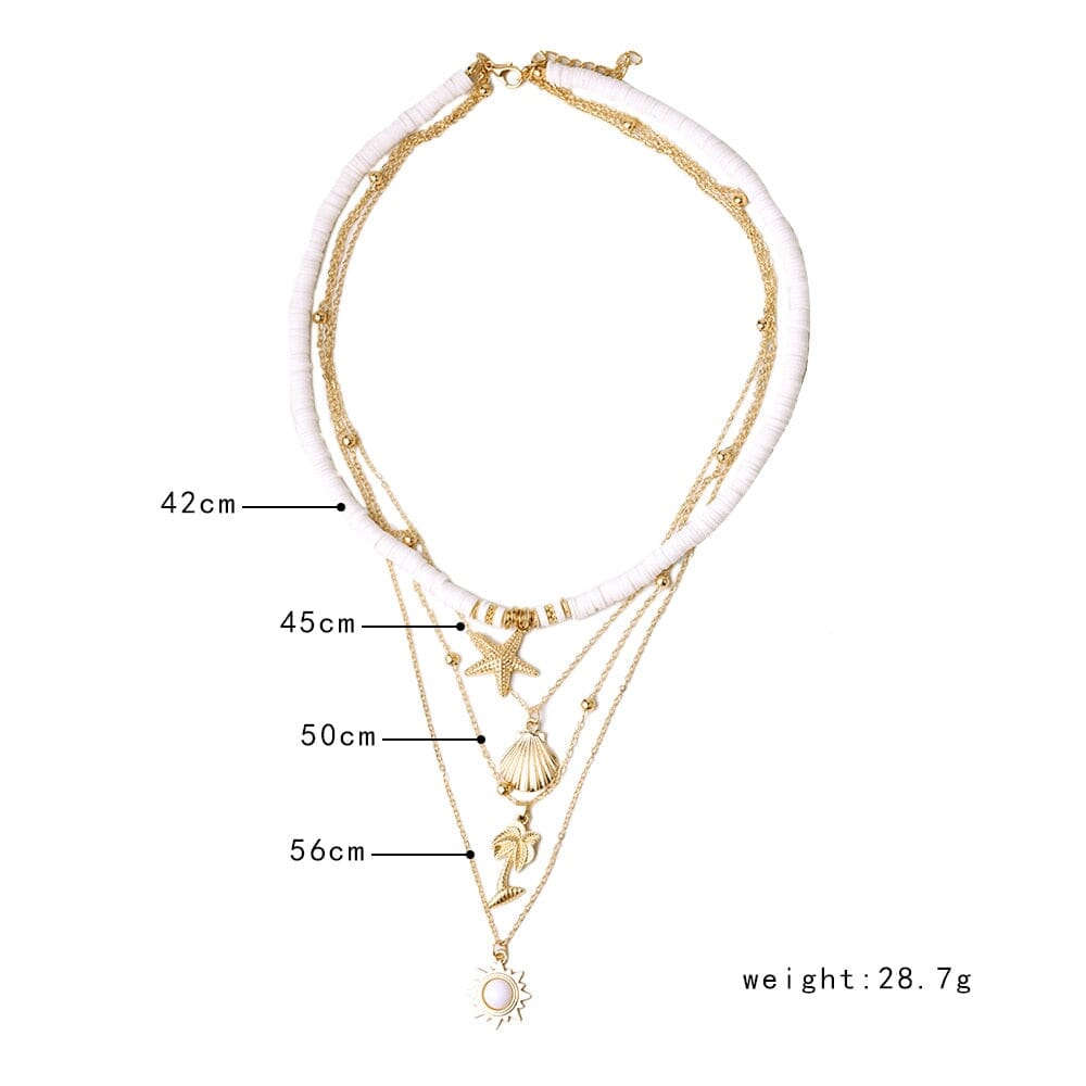 Soft Ceramic Starfish Puka Shell Pendant Multilayer NecklaceNecklace