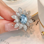 Cute Romantic Sea Blue Aquamarine Flower Ring