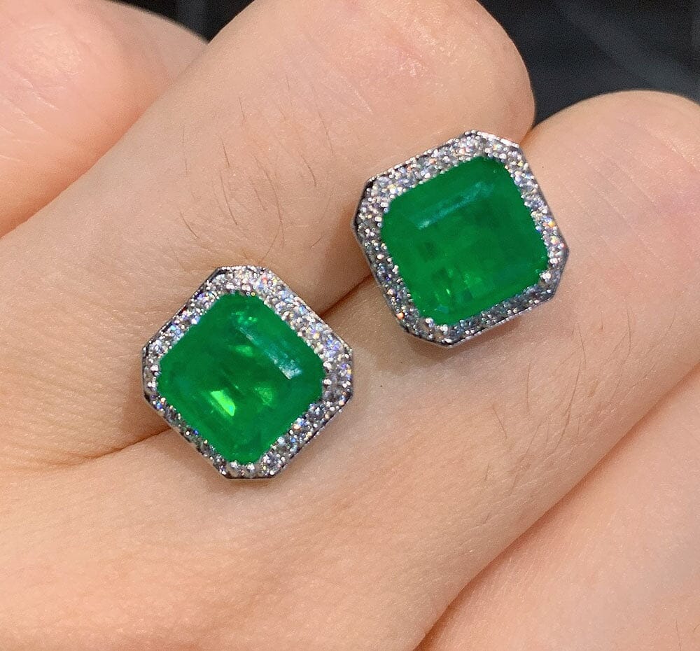 Vintage Emerald Paraiba Stud Earrings