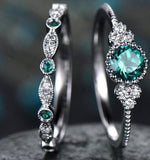 Charm Blue and Green Gemstone 2 Silver RingsRing