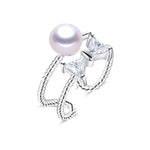Freshwater Pearl With Bow Tie Design Silver Resizable RingRingwhite