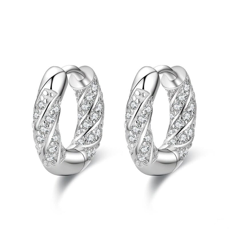 Classic Diamond Luxury 925 Sterling Silver Hoop EarringsEarrings