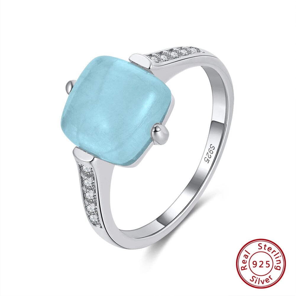 Simple Natural Aquamarine Ring6Silver Color
