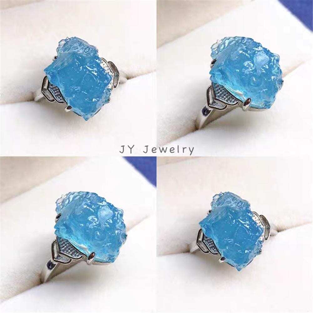Ocean Blue Aquamarine Stone Adjustable Ring
