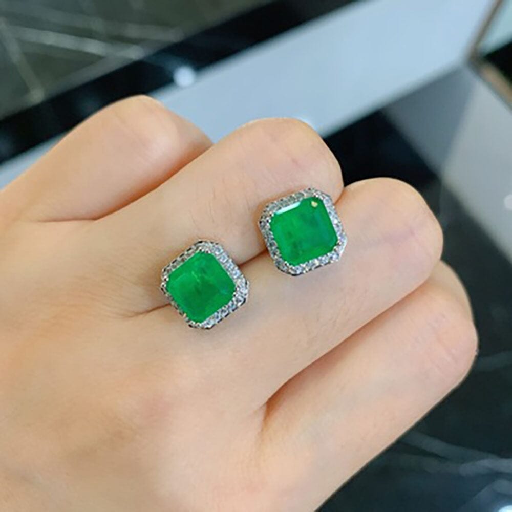 Vintage Emerald Paraiba Stud EarringsGreen