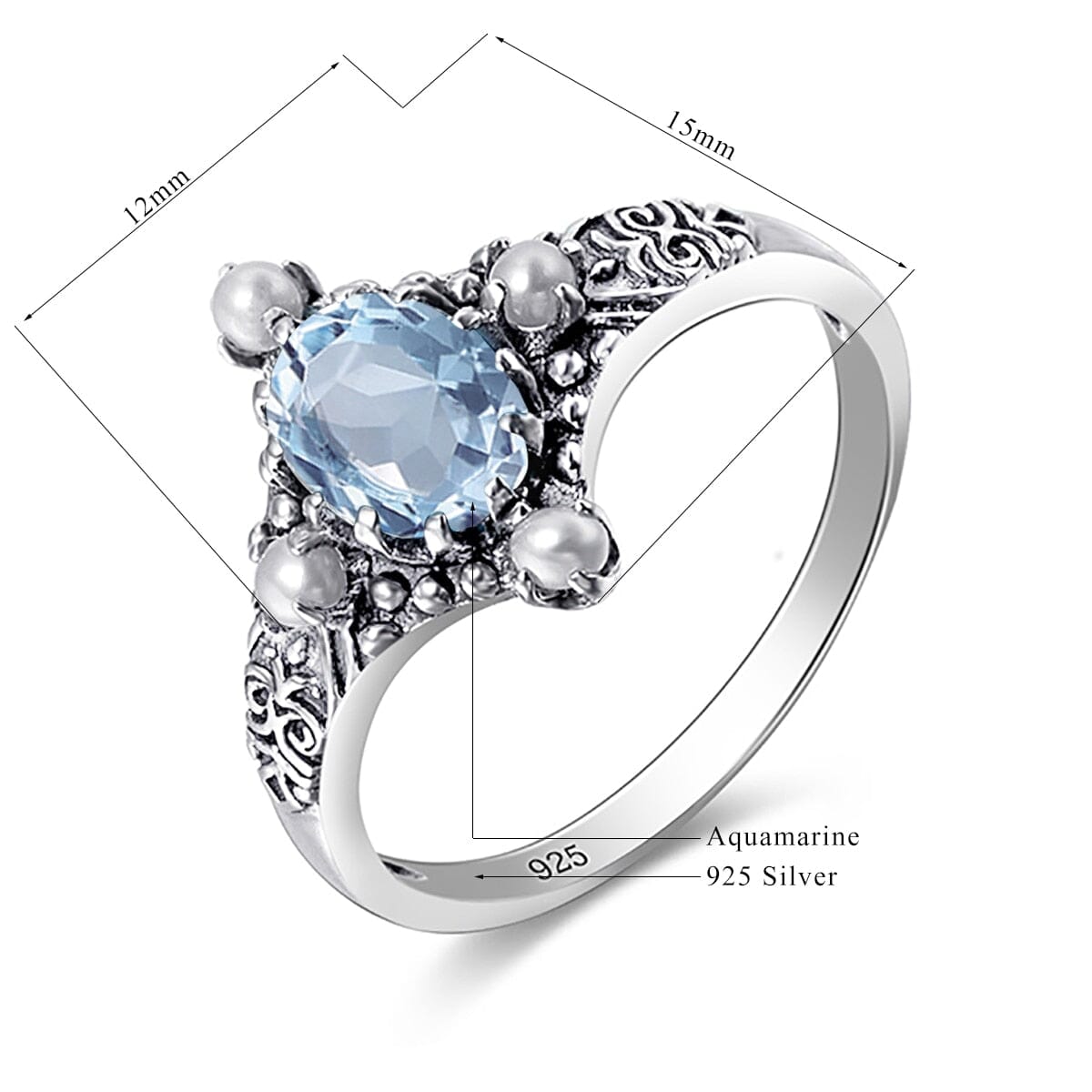 Fresh Water Pearl Oval Shape Aquamarine Gemstone Ring