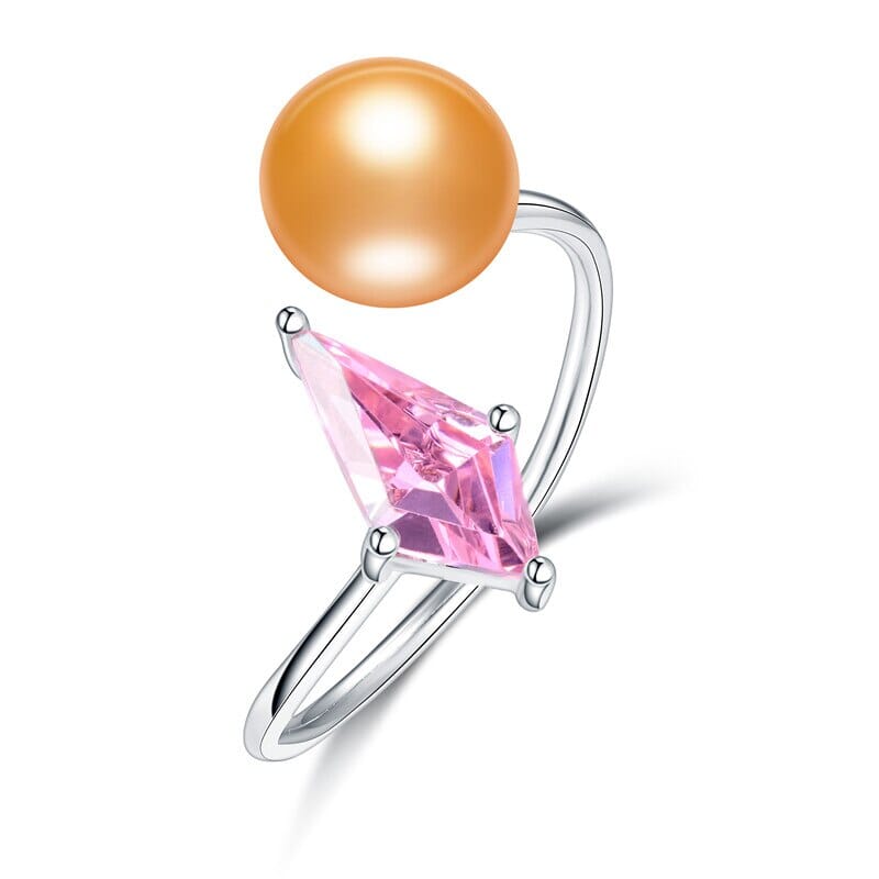 Freshwater Cultured Pearl Silver Ring with Pink DiamondRingGoldResizable