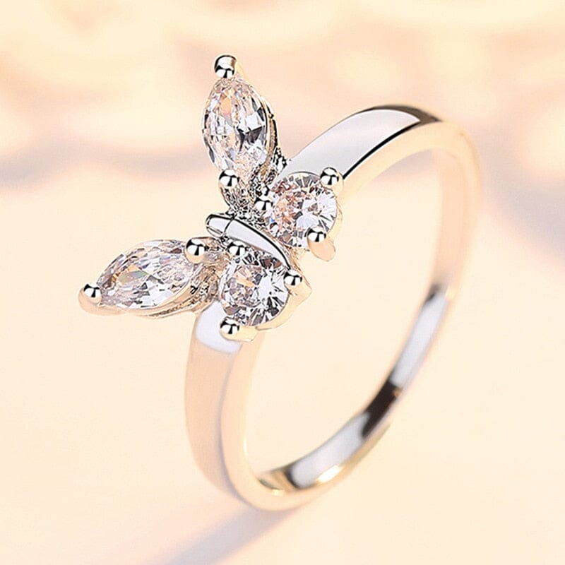 Elegant Zirconia Crystal Butterfly Silver RingRing6