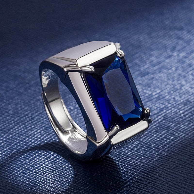 Sapphire Emerald Gemstone Rectangle Shape Open RingRingblue