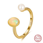 Fashionable Natural Opal Freshwater Pearl Ring - 925 Sterling SilverResizableGMR02-14K