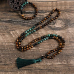 Tiger Eye and African Black Onyx Japamala Bracelet and Necklace SetJewelry Set
