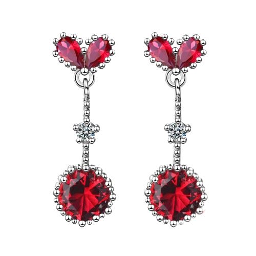 Ruby and Sapphire Heart Shape Gemstones Dangle Drop EarringsEarrings