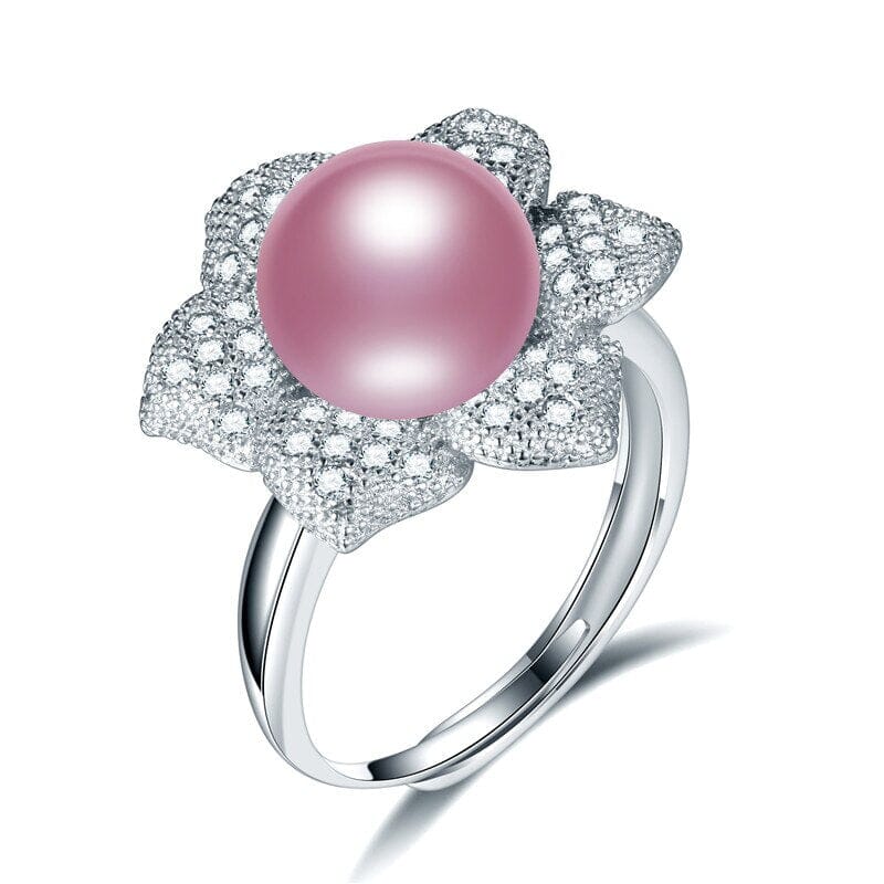 Cultured Pearl Diamond Resizable Silver RingRingPurpleResizable