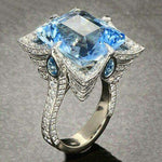 Bridal Big Square Aquamarine Crystal Wedding Ring