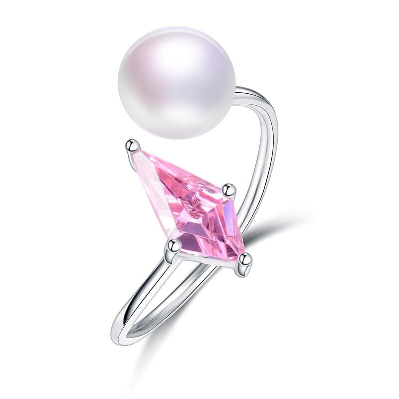 Freshwater Cultured Pearl Silver Ring with Pink DiamondRingWhiteResizable