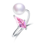 Freshwater Cultured Pearl Silver Ring with Pink DiamondRingWhiteResizable