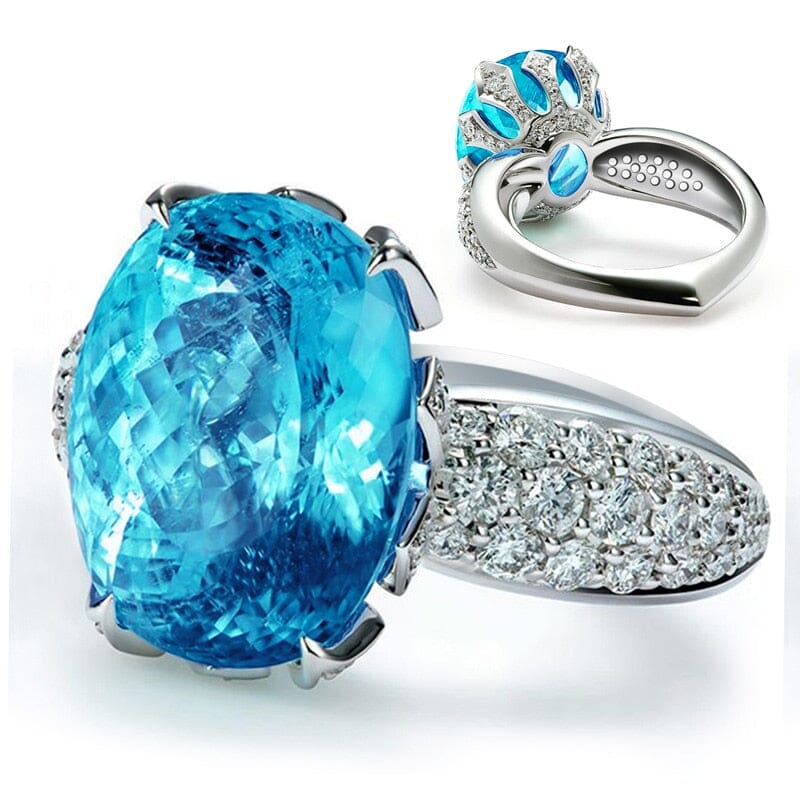 Pretty Girl Luxury Oval Sky Blue Aquamarine Zircon Ring