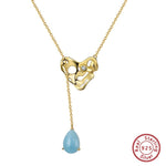 Natural Pear Aquamarine Gemstone Hammered NecklaceGold Color
