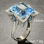 Bridal Big Square Aquamarine Crystal Wedding Ring