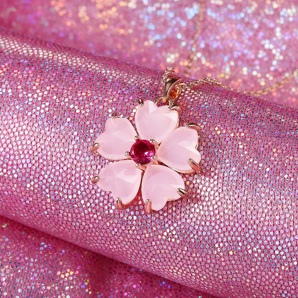 Sweet Fancy Rose Quartz Flower NecklaceNecklace