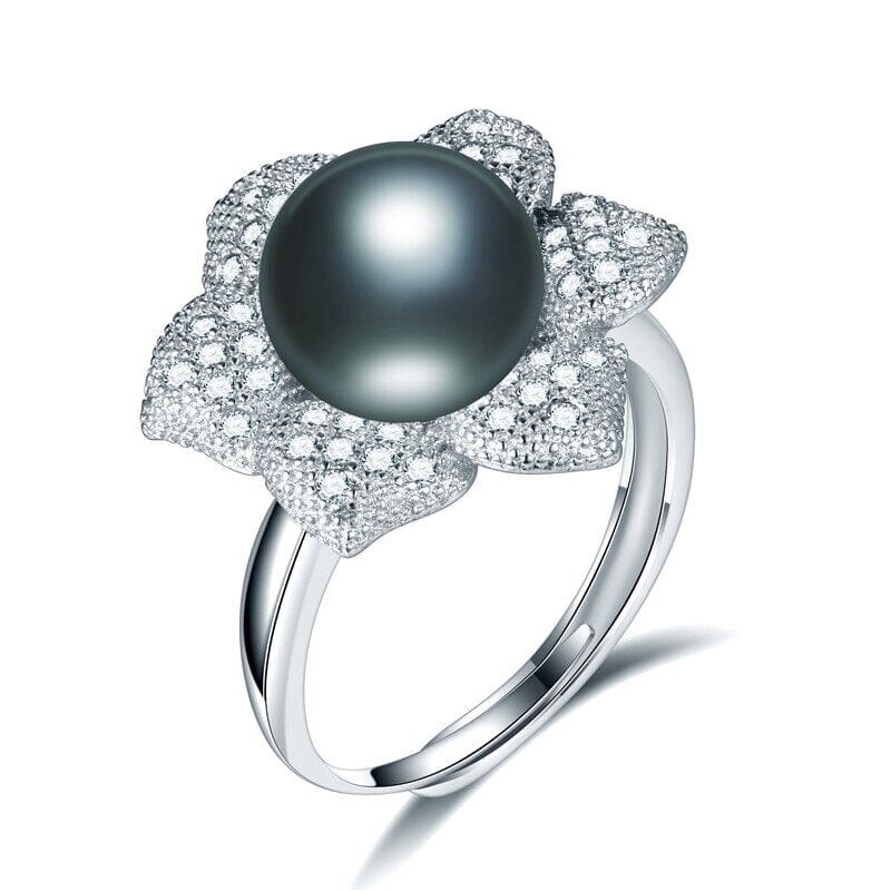Cultured Pearl Diamond Resizable Silver RingRingBlackResizable