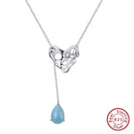 Natural Pear Aquamarine Gemstone Hammered NecklaceSilver Color