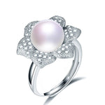 Cultured Pearl Diamond Resizable Silver RingRing