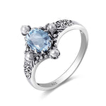 Fresh Water Pearl Oval Shape Aquamarine Gemstone Ring5Aquamarine|Antique Silver