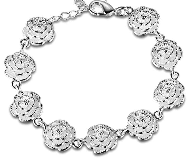 Full Rose Flower Chain Silver BraceletBracelet