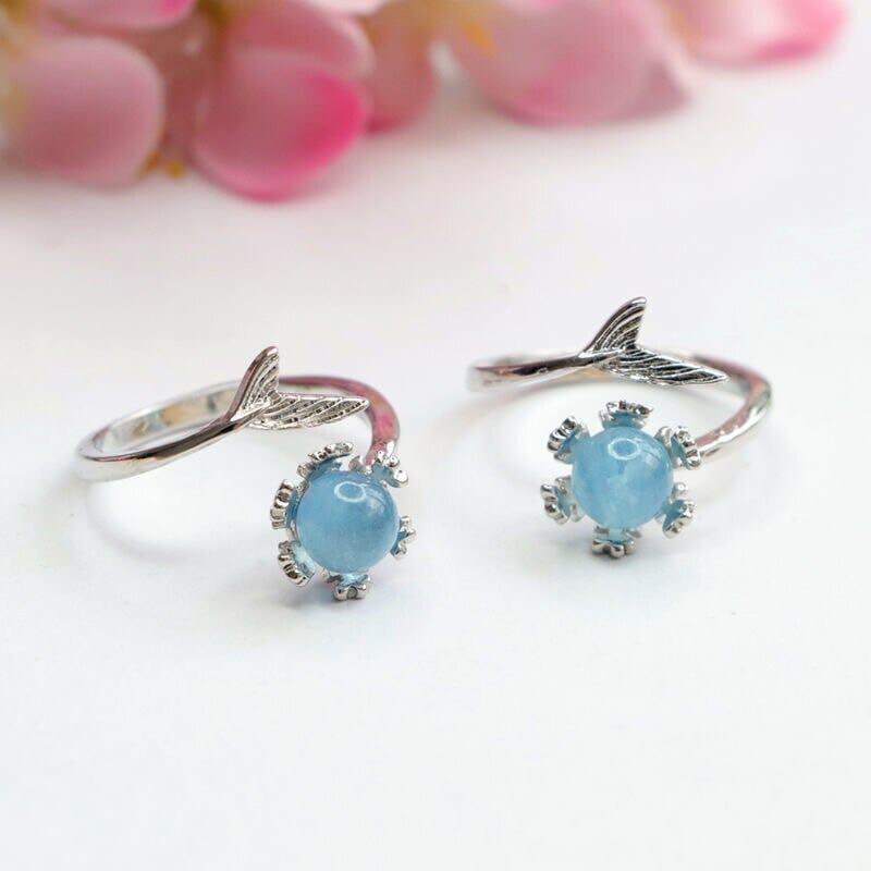 Mermaid Flower Aquamarine Ring