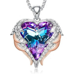 Angel Wings Heart Swarovski Crystal PendantNecklaceGold Purple