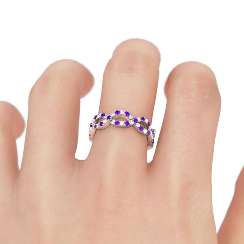 Genuine Amethyst and Zircon Ring - 925 Sterling SilverRing