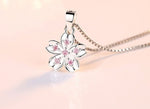 Rhinestone Pink Flower Pendant Silver NecklaceNecklace