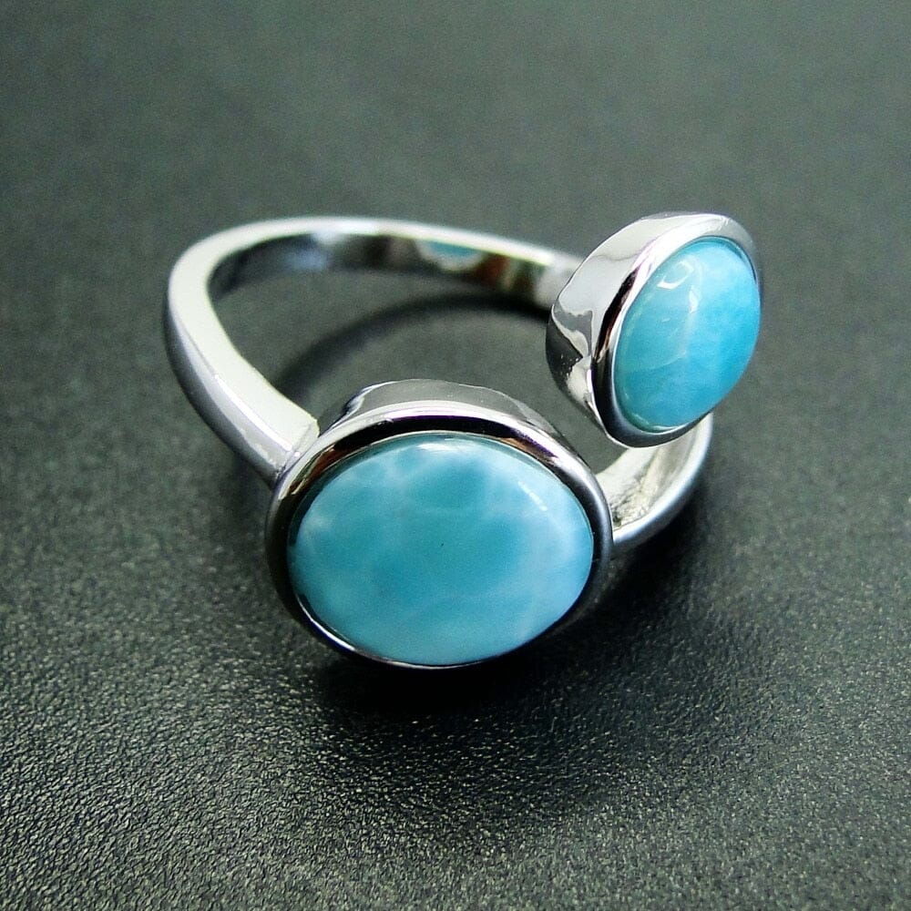 Round Natural Larimar Ring - 925 Sterling SilverRing