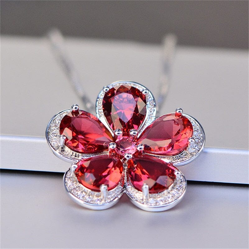 Clover Leaf Ruby 925 Sterling Silver NecklaceNecklace