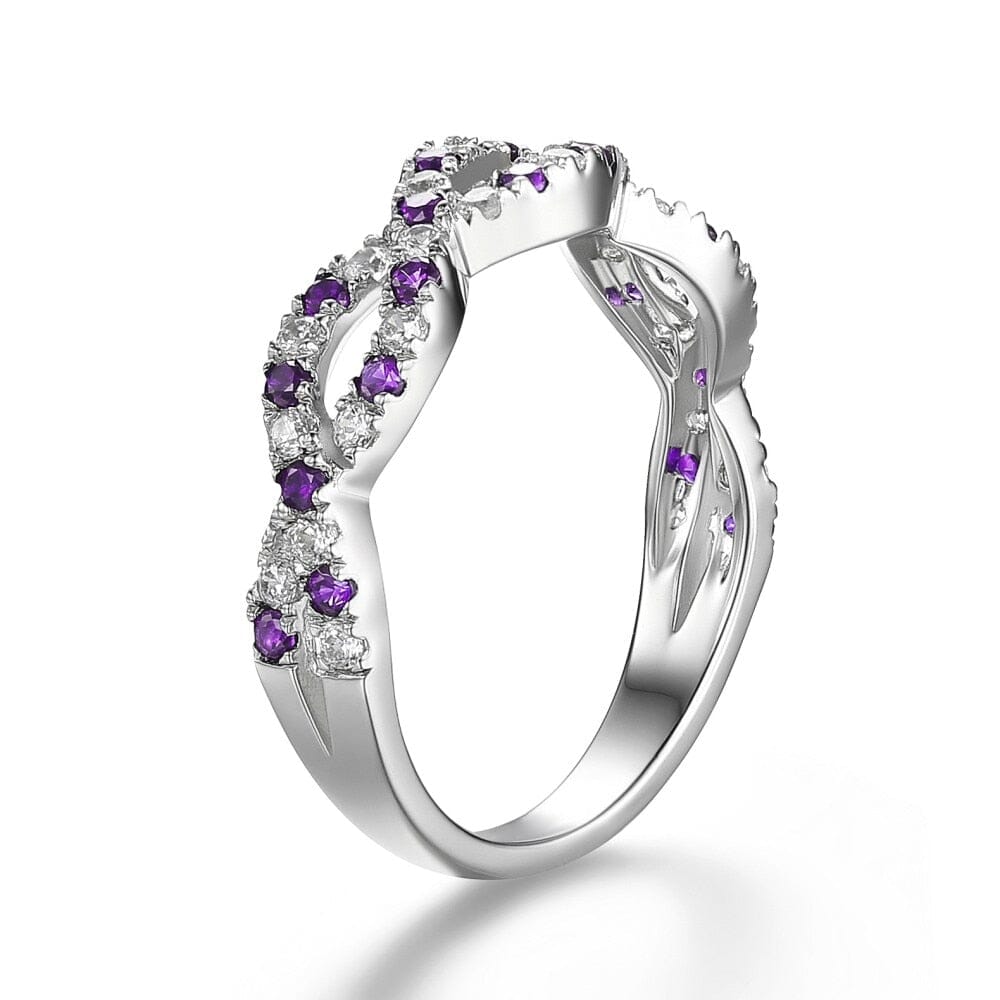 Genuine Amethyst and Zircon Ring - 925 Sterling SilverRing