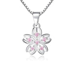 Rhinestone Pink Flower Pendant Silver NecklaceNecklace