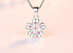 Rhinestone Pink Flower Pendant Silver NecklaceNecklace