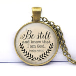 WWJD Bible Verse Necklace Be Still and Know That I am God Pendant Psalm 46:10 QuoteAntique Bronze Plated