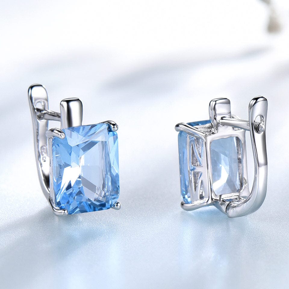 Luxury 8.0ct Sky Blue Topaz Gemstone Clip On Earrings