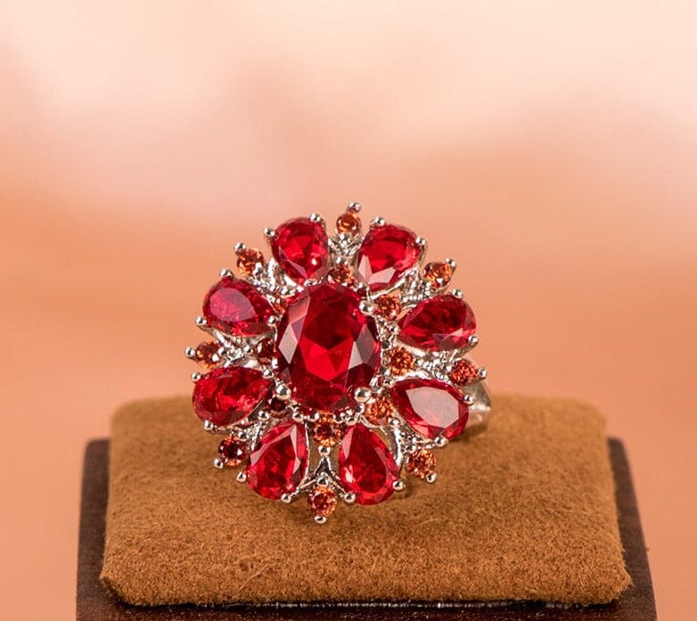 Ruby Flower Shape Gemstone Silver RingRing