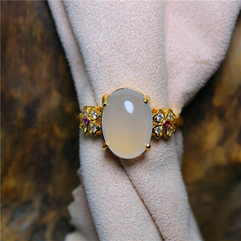 White and Purple Chalcedony Silver Plated Resizable RingRingWhite