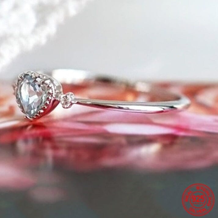 Love Heart Shaped Aquamarine Ring