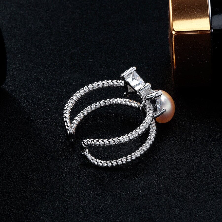 Freshwater Pearl With Bow Tie Design Silver Resizable RingRing