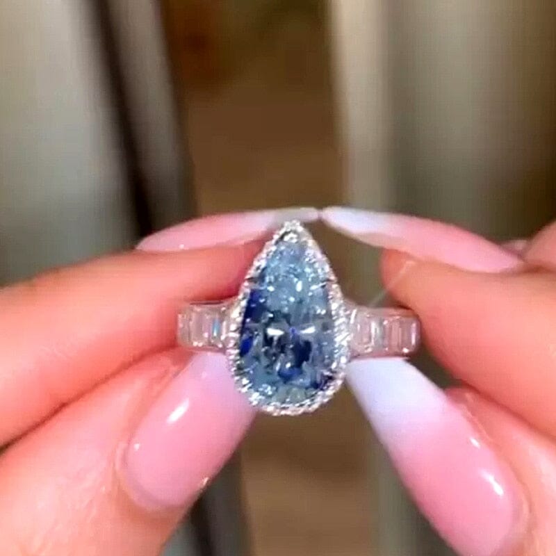 Personality Blue Water Drop Shaped Aquamarine Ring