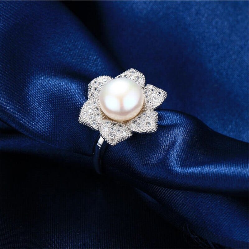 Cultured Pearl Diamond Resizable Silver RingRing